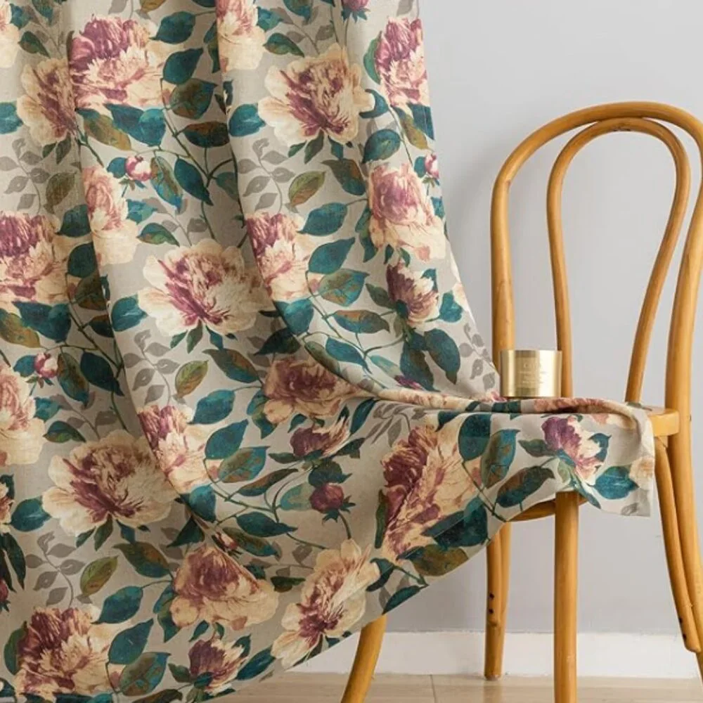 Roses Pink Vintage Floral Curtains